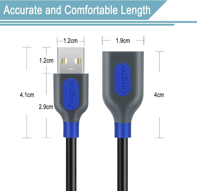 فاسجير كابل تمديد USB 2.0 من ، 3 عبوات 6 قدم من ذكر إلى أنثى للشحن والمزامنة، كابل USB ممتد (أسود وأرجواني وأزرق) - Image 3