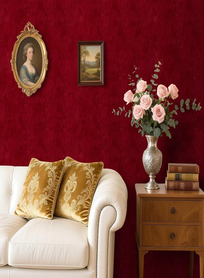 HelloWall 17.7"x317" Burgundy Suede Wallpaper Self Adhesive Velvet Flocking Liner Soft Felt Drawer Liner Red Velvet Sheets Contact Paper Peel and Stick Fabric Wallpaper for Bedroom Vanity DIY Crafts - Image 2