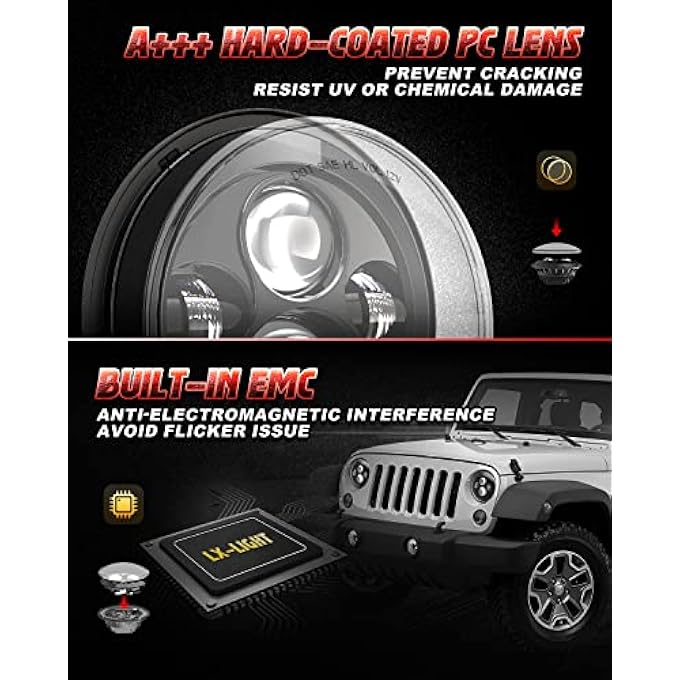 LX-LIGHT 7 مصابيح أمامية دائرية سوداء اللون من نوع Cree LED عالية الشعاع ومنخفضة لسيارة Jeep Wrangler Jk Tj Lj Cj Hummber H1 H2 زوج - Image 4