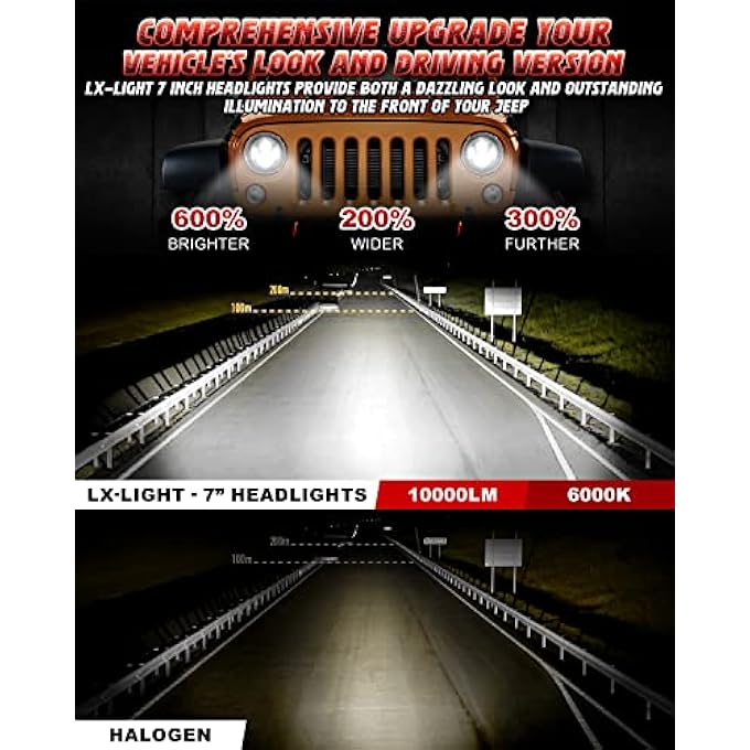 LX-LIGHT 7 مصابيح أمامية دائرية سوداء اللون من نوع Cree LED عالية الشعاع ومنخفضة لسيارة Jeep Wrangler Jk Tj Lj Cj Hummber H1 H2 زوج - Image 3