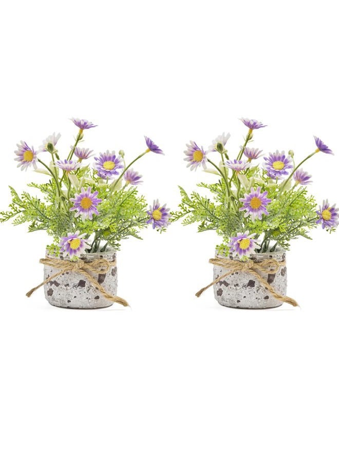 Fuxdre Daisy Artificial Flowers in Cement Vases 2Pcs,Daisies Faux Flowers Farmhouse Home Coffee Table Bookshelf Office Desk Decorations Kitchen Dining Room Fake Plants Indoor(Purple) - Image 1