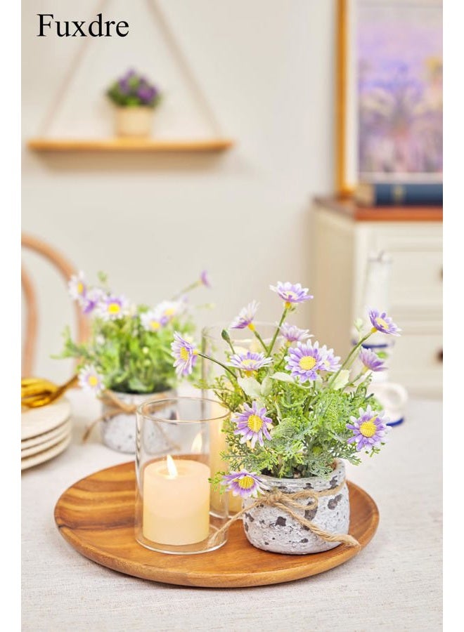Fuxdre Daisy Artificial Flowers in Cement Vases 2Pcs,Daisies Faux Flowers Farmhouse Home Coffee Table Bookshelf Office Desk Decorations Kitchen Dining Room Fake Plants Indoor(Purple) - Image 3