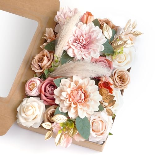 WEIERYUE Champagne Artificial Flowers Combo Box Wedding Decor,Fake Flowers,Flowers for Decoration,Silk Flowers for Home Decor Indoor,Cake Flowers,Faux Flowers for Crafts - Image 1