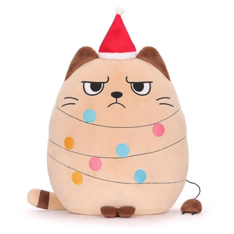 AGIFTMIND 12 inch Christmas Cat Stuffed Animals Funny Xmas Plush Pillow Holiday Decoration Gifts for Cat Mom Lovers Beige - Image 3