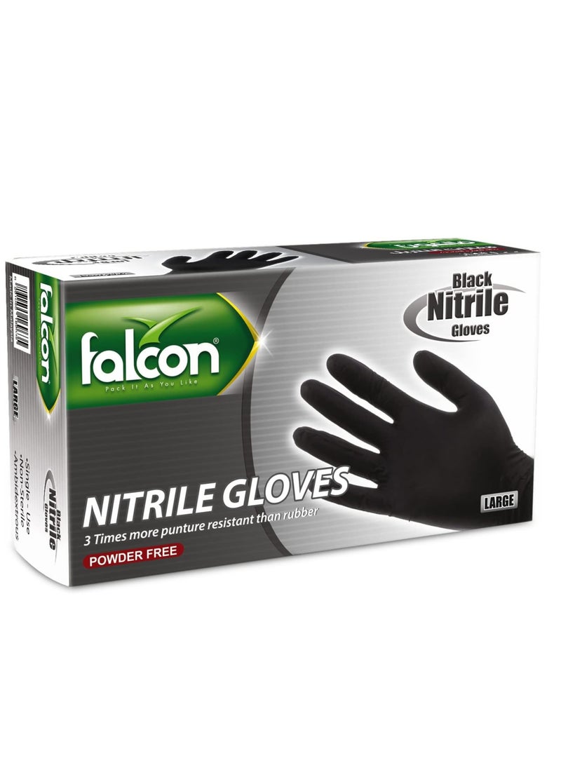 Falcon Falcon Nitrile Gloves - Black Powder Free (L) - 100 Pieces - Pack of 3 - Image 1
