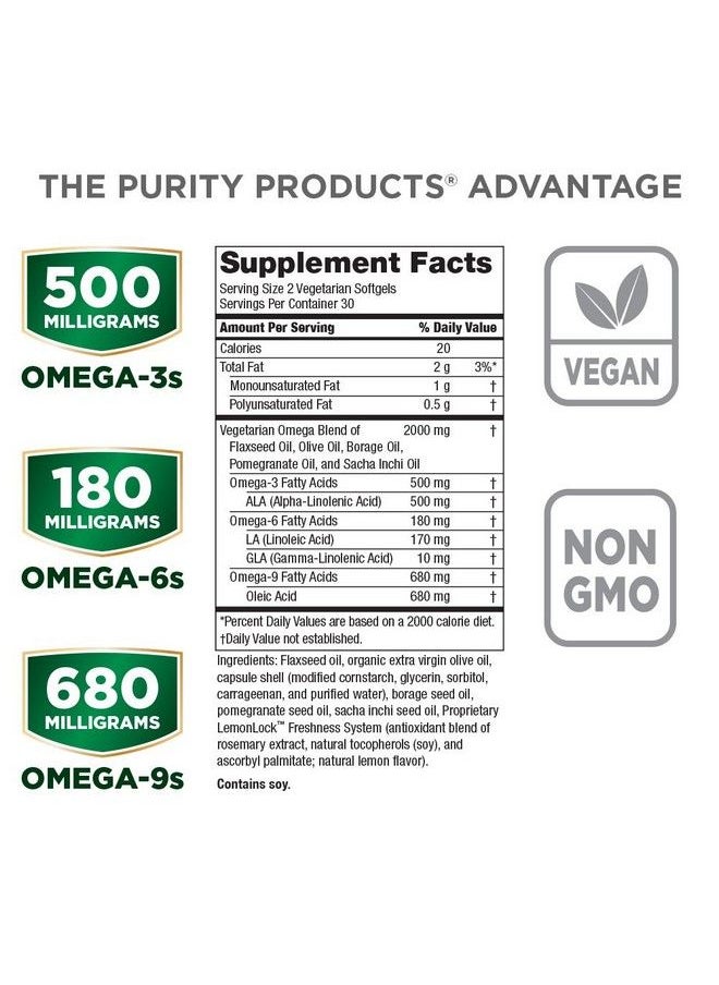 Purity Products - Omega 369 Vegan And Vegetarian Omega Formula “5 In 1” Essential Fatty Acid Complex Scientifically Formulated Plantbased Omega 3 6 9 Essential Fatty Acids (Efa) From (60) - Image 1
