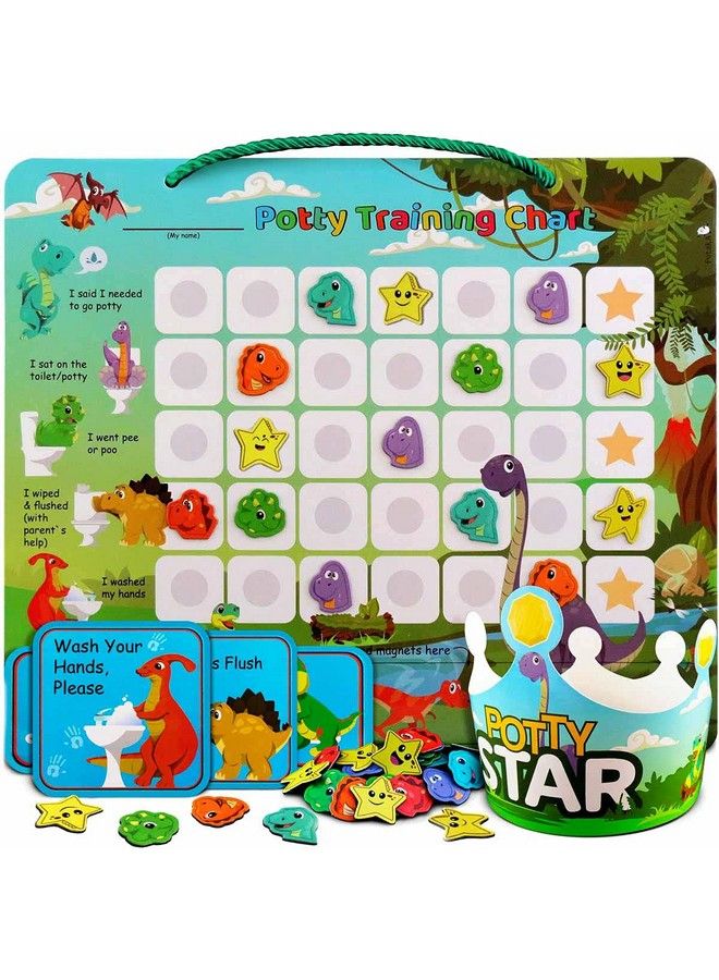 Putska Dinosaur Potty Training Chart & 35 Magnetic Stickers Potty Chart Potty Training Sticker Chart Potty Training Chart For Toddlers Boys Potty Training Stickers Potty Chart For Girls With Stickers - Image 1