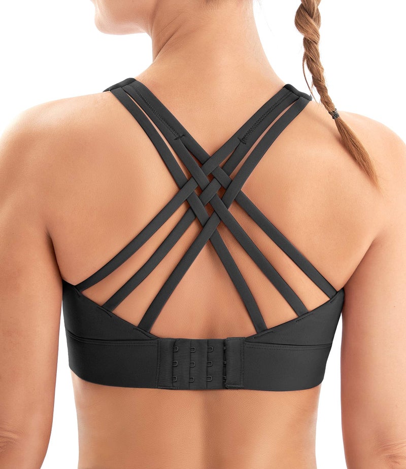 IUGA Sports Bras for Women High Support Large Bust High Impact Womens Sports Bras Strappy Padded Sports Bra Black - Image 1