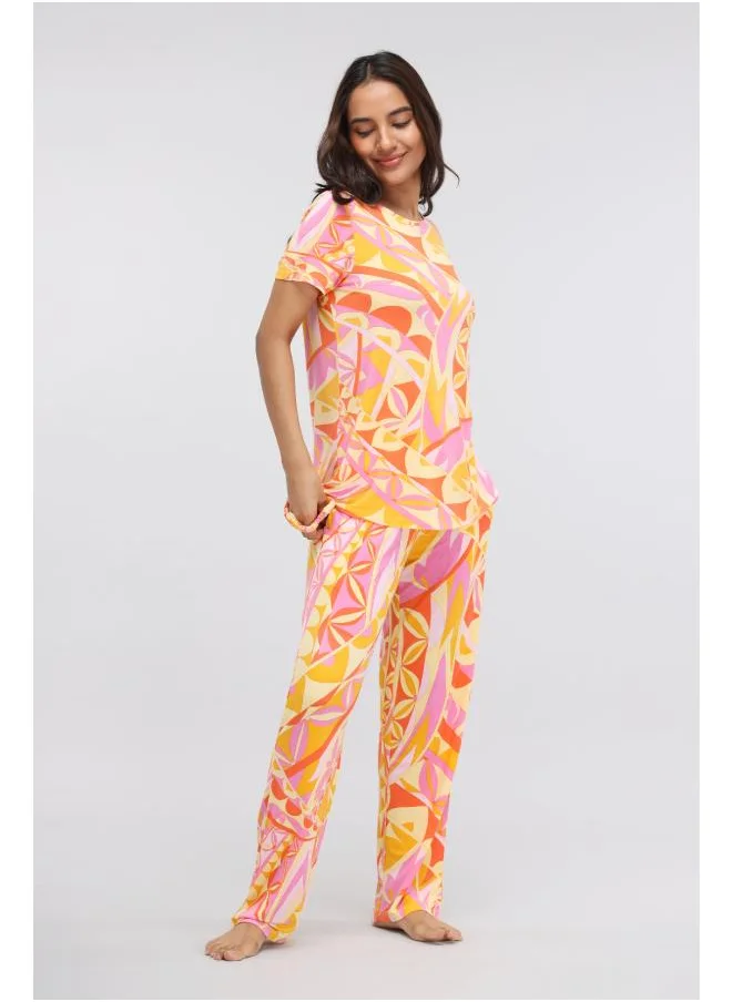 نسيسير Yellow Paisley Print Modal Pajama Set