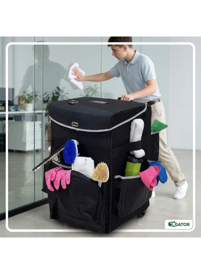Gator Large Mobile Service Cleaning Trolley with Tool Bag | Professional Janitor Cart | Foldable Frame | Lockable Castors | Organized Housekeeping Station - Image 5