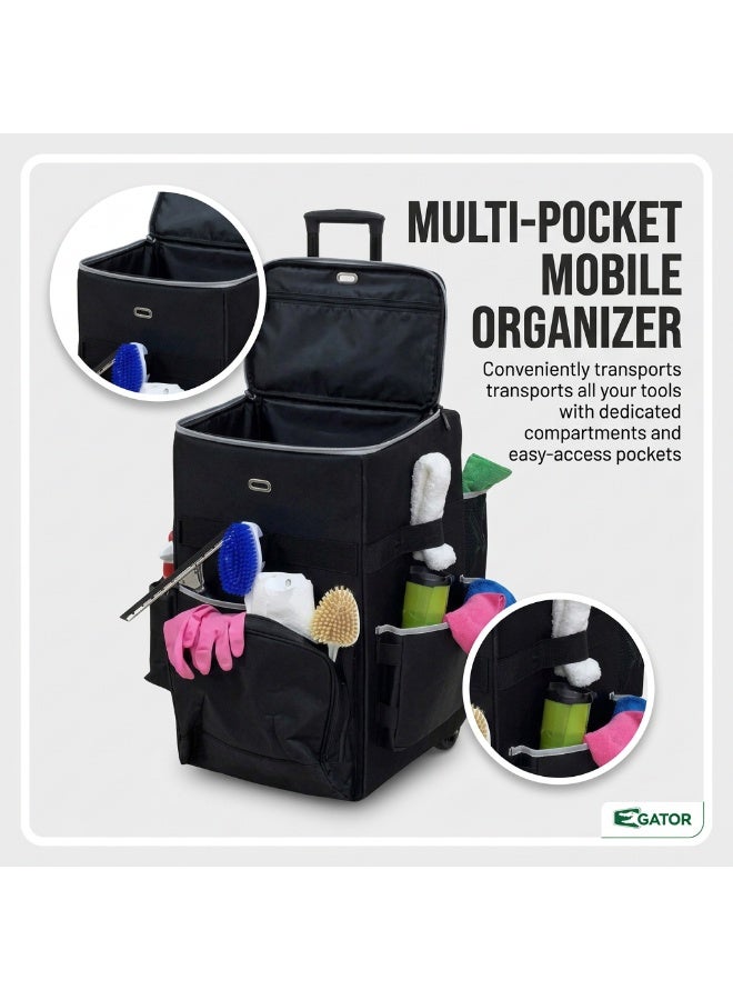 Gator Large Mobile Service Cleaning Trolley with Tool Bag | Professional Janitor Cart | Foldable Frame | Lockable Castors | Organized Housekeeping Station - Image 4