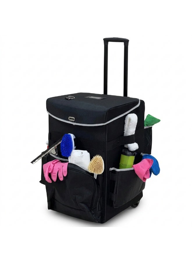 Gator Large Mobile Service Cleaning Trolley with Tool Bag | Professional Janitor Cart | Foldable Frame | Lockable Castors | Organized Housekeeping Station - Image 1