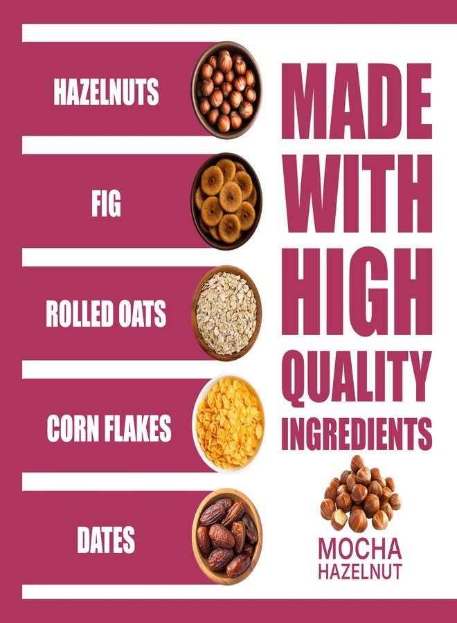 Fitspire Mocha Hazelnut Energy Bar, Pack of 12 Each 35g | Packed with Flakes, Nuts, Seeds & Oats | High Protein & Fibre Crunchy Granola Bars | 100% Plant-Based | With Almonds, Hazelnut & Chia Seeds - Image 3
