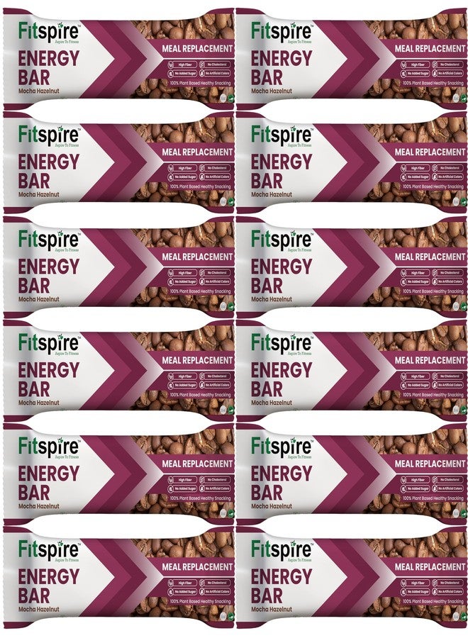 Fitspire Mocha Hazelnut Energy Bar, Pack of 12 Each 35g | Packed with Flakes, Nuts, Seeds & Oats | High Protein & Fibre Crunchy Granola Bars | 100% Plant-Based | With Almonds, Hazelnut & Chia Seeds - Image 1