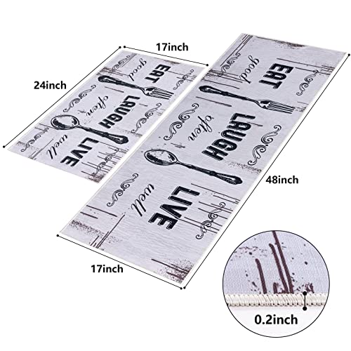 Carvapet 2 Piece Kitchen Rug Set Non-Slip Mats for Kitchen, Laundry or Entryway — Motto Design Blush White, 17"x48" Runner + 17"x24" Mat - Image 2