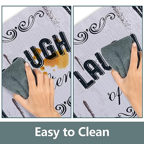 Carvapet 2 Piece Kitchen Rug Set Non-Slip Mats for Kitchen, Laundry or Entryway — Motto Design Blush White, 17"x48" Runner + 17"x24" Mat - Image 3