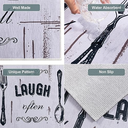Carvapet 2 Piece Kitchen Rug Set Non-Slip Mats for Kitchen, Laundry or Entryway — Motto Design Blush White, 17"x48" Runner + 17"x24" Mat - Image 4