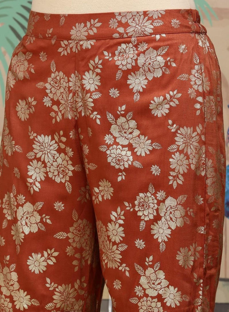 ISHIN Women'S Rust Chiffon Self Design Full Length Palazzo Kurta Set - Image 3