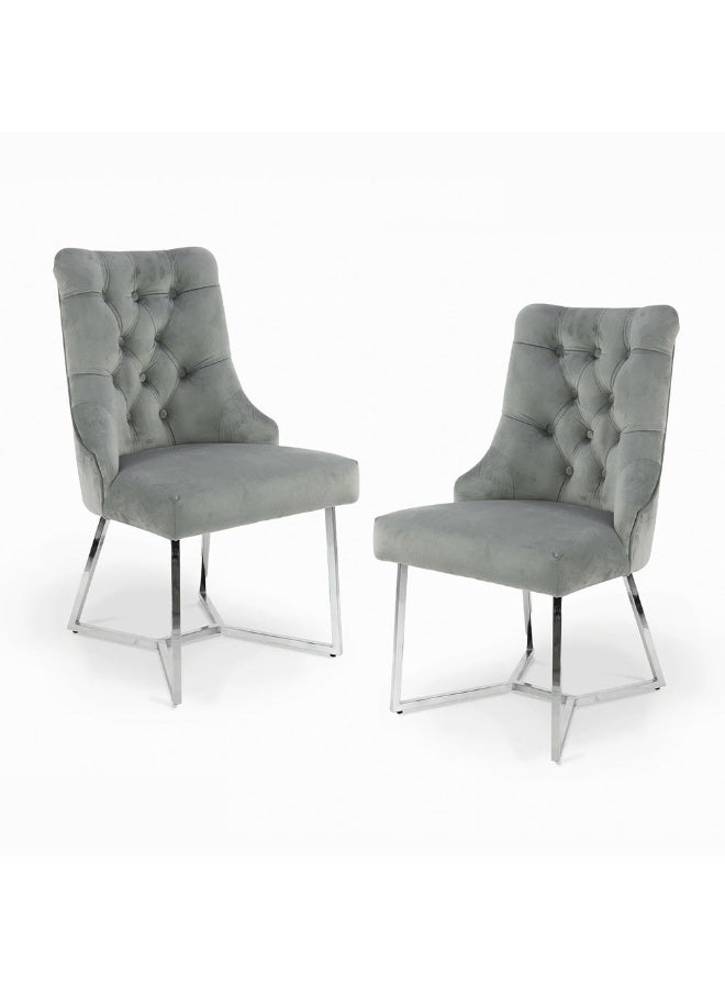 VANITY LIVING Rinerra Dining Chairs – Set of 2, Grey Upholstered Seat with Metal Legs – Modern Accent Chairs for Dining Room or Living Room - Image 1