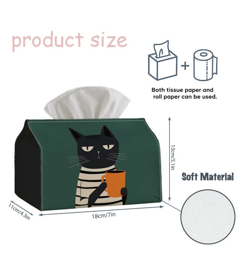 1 PC Minimalist Contemporary Artwork Stylish Tissue Box Black Cat Reading on Dark Green 7 X 4.3 X 5.1 Inches Tissue Organizer for Home Events Vehicle Kitchen Bathroom Party Essentials Home Decor Holiday Decorations - Image 3