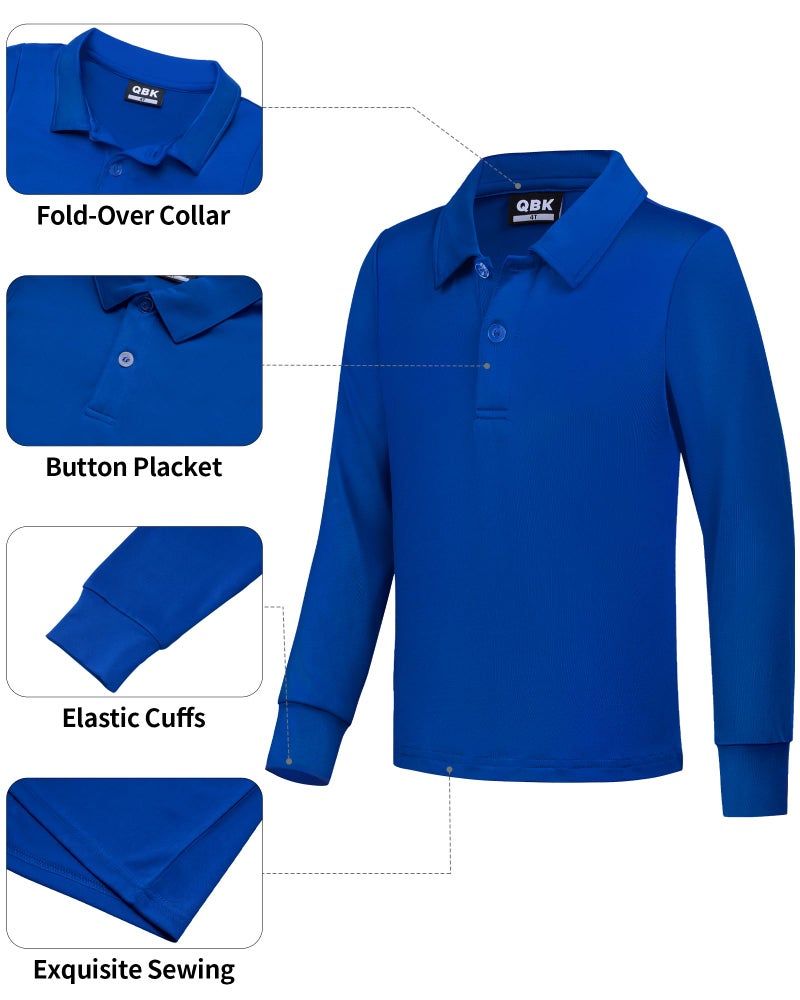 QBK Boys' Performance Polo Kids Collared Golf Shirts Long Sleeve School Uniform for 4T-16Y(Royal Blue M) - Image 4
