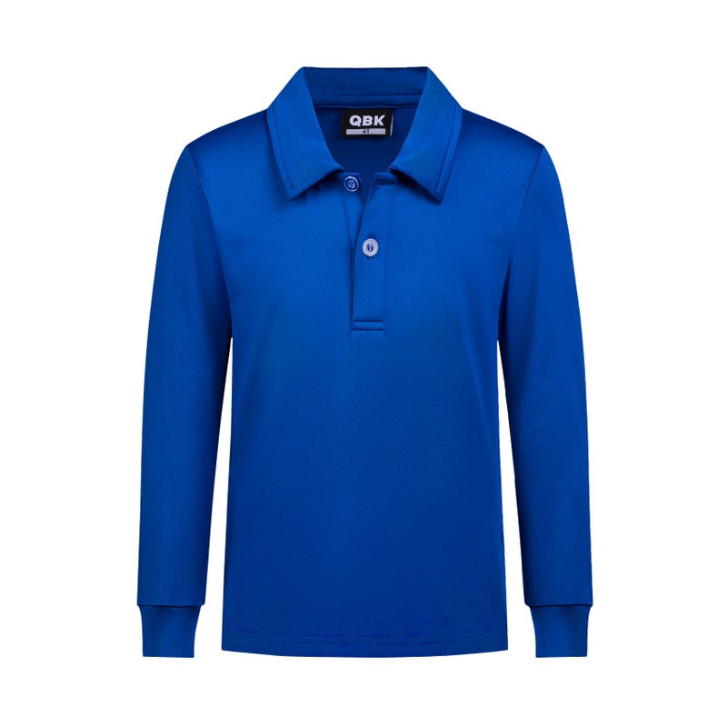 QBK Boys' Performance Polo Kids Collared Golf Shirts Long Sleeve School Uniform for 4T-16Y(Royal Blue M) - Image 1