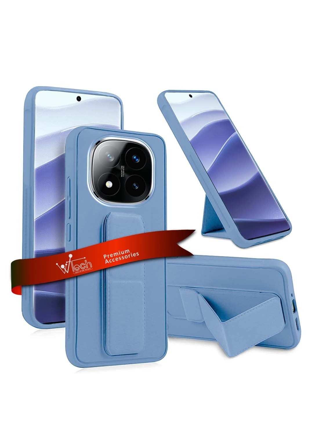 Wtech Xiaomi Redmi Note 14 Pro+ / Redmi Note 14 Pro Plus 5G 2024 Hand Grip Foldable Magnetic Kickstand Wrist Strap Finger Grip with Built-in Iron Case Cover - Sky Blue