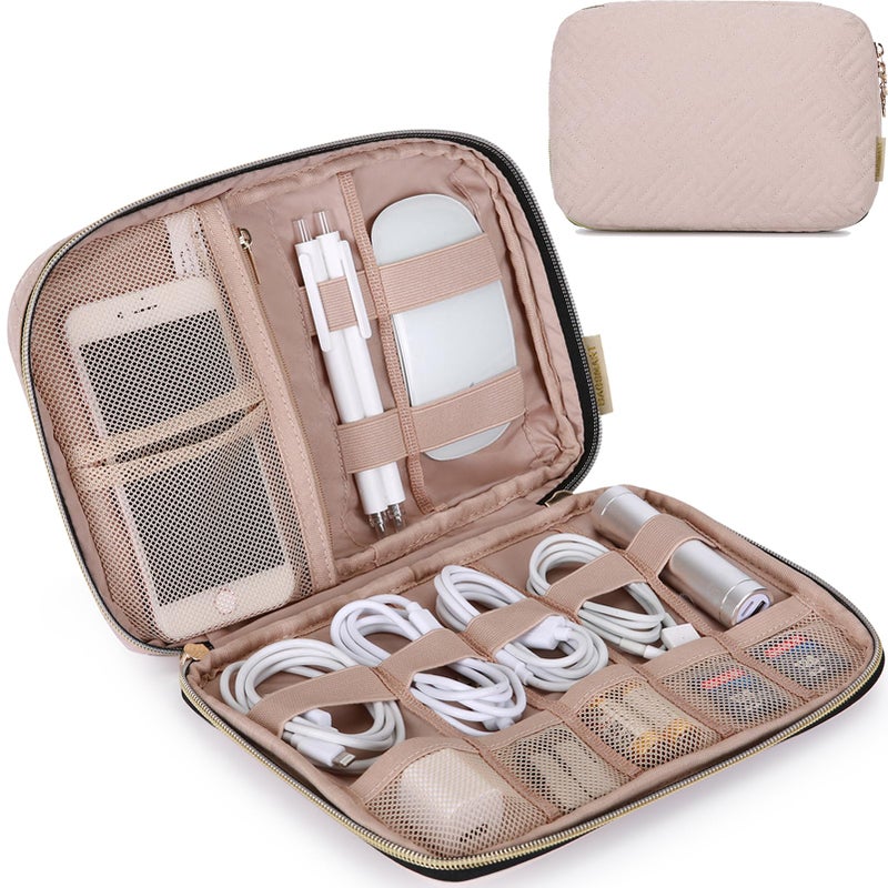BAGSMART BAGSMART Large Electronics Organizer Travel Case, Travel Essentials, Cord Organizer Travel Cable Organizer Bag, Travel Accessories for Women, Pink  - Image 1