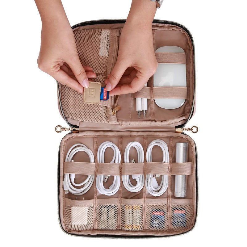 BAGSMART BAGSMART Large Electronics Organizer Travel Case, Travel Essentials, Cord Organizer Travel Cable Organizer Bag, Travel Accessories for Women, Pink  - Image 3