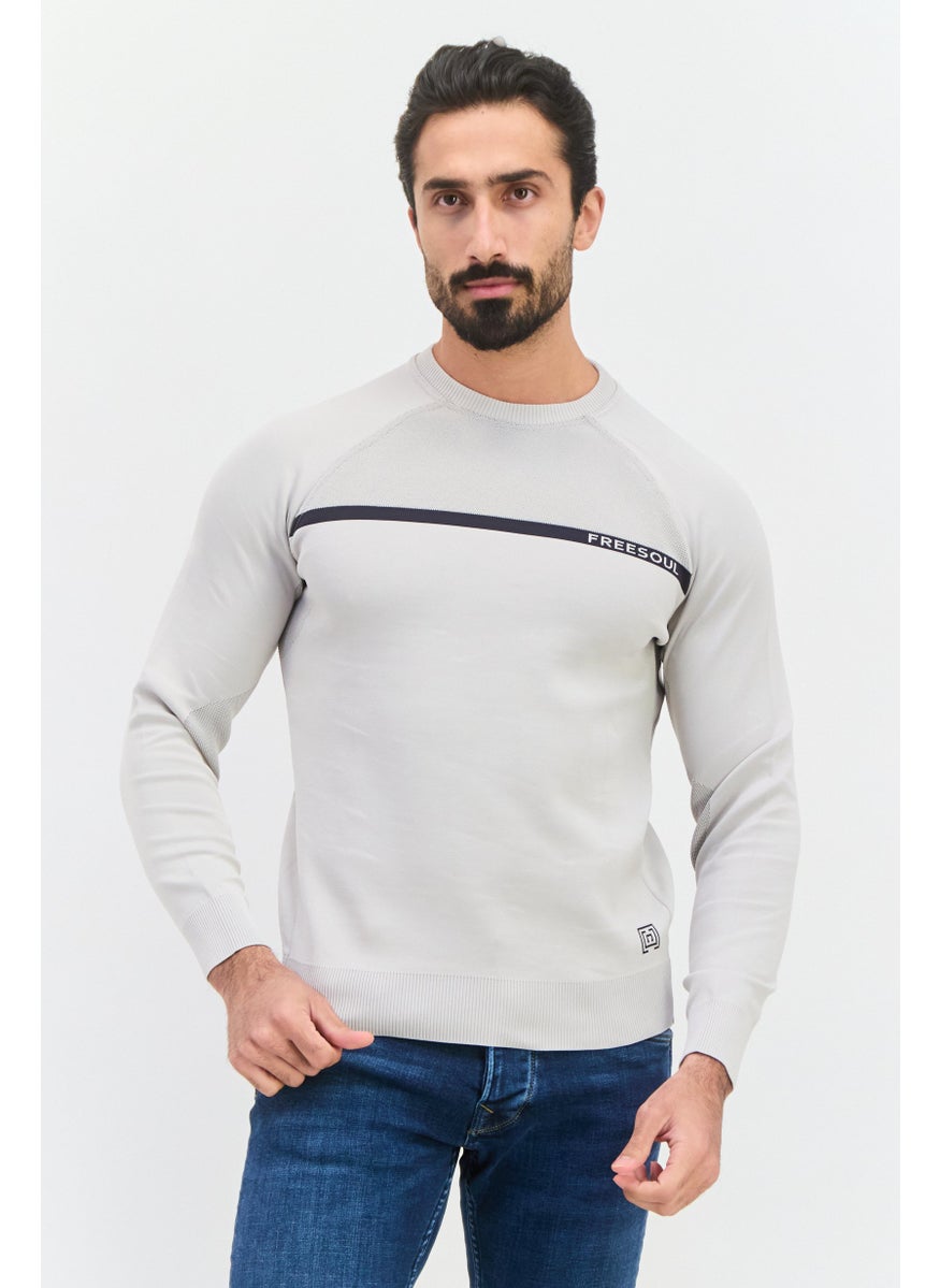 Free Soul - Men Crew Neck Brand Logo Long Sleeve Sweatshirt, Light Gray - Image 1