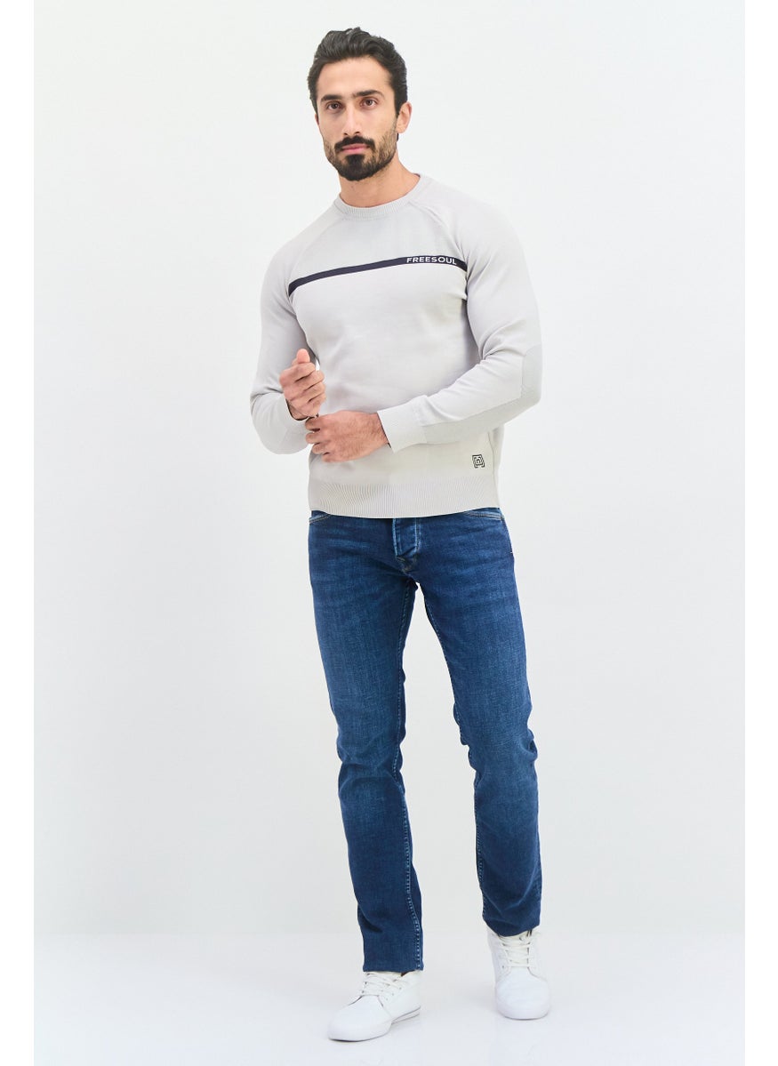 Free Soul - Men Crew Neck Brand Logo Long Sleeve Sweatshirt, Light Gray - Image 1