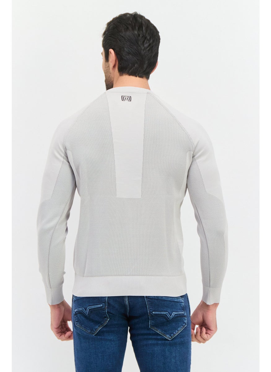 Free Soul - Men Crew Neck Brand Logo Long Sleeve Sweatshirt, Light Gray - Image 1