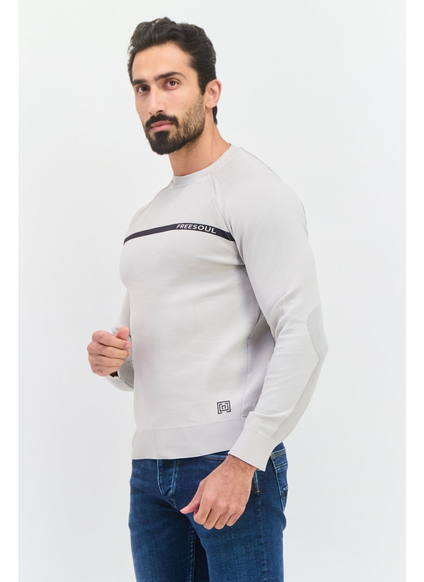 Free Soul - Men Crew Neck Brand Logo Long Sleeve Sweatshirt, Light Gray - Image 1