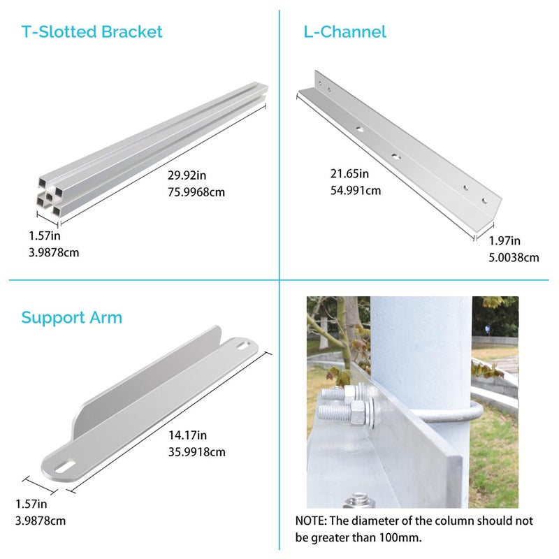 Renogy Solar Panel Side of Pole Mount for 50W/100W Solar Panel (Mount only) for Flat Surface Off-Grid Systems, and Panels Up to 100W - Image 4