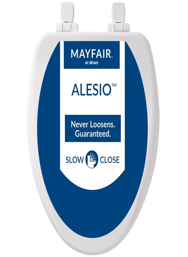 Mayfair Alesio II Slow Close Toilet Seat, Easy Clean Hinges and Adjustable Perfect Fit Wood Seat, Made in USA, Elongated, White - Image 1