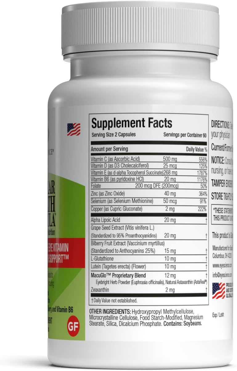 EyeScience Macular Health Formula  120 Capsules  Complete Nutritional Supplement for Eye Health  Contains Lutein Zeaxanthin Vitamin C D E  B62Pack - Image 3