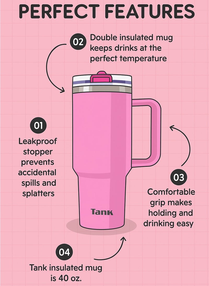 تانك كوينشر، ١٢٠٠ مل، زجاجة ستانلس ستيل، خالية من مادة BPA، معزولة حراريًا، مانع للتسريب - هوت بينك - Image 2