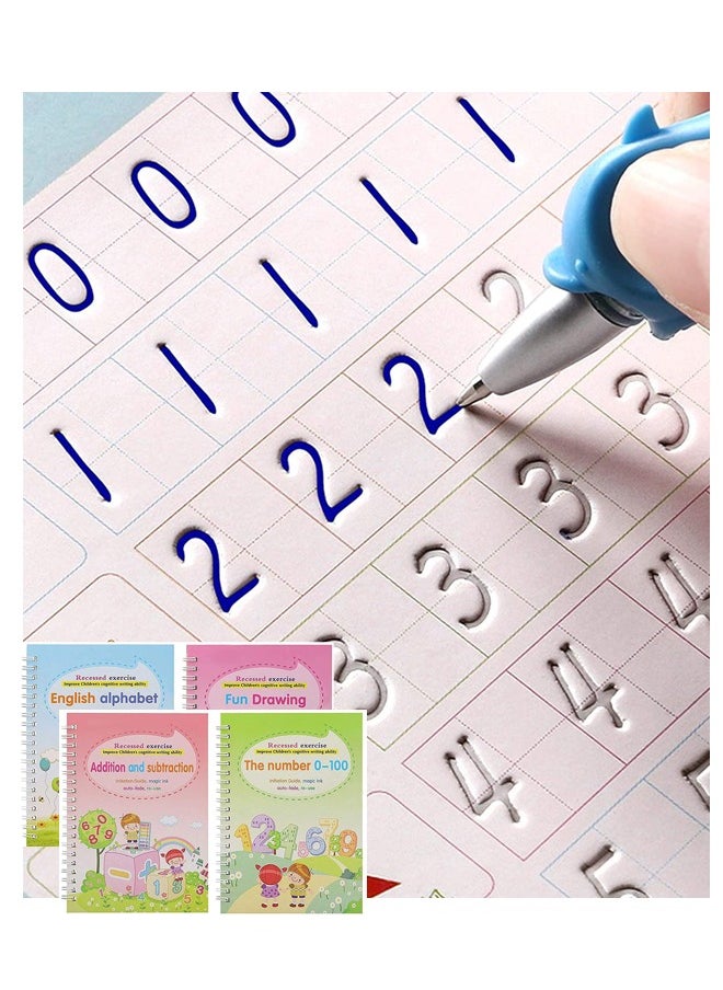 Ssovi (4 Practice Books With Pen)Magic Ink Copybooks For Kids Reusable Handwriting Workbooks For Preschools Grooves Template Design And Handwriting Practice Book For Kids  - Image 2