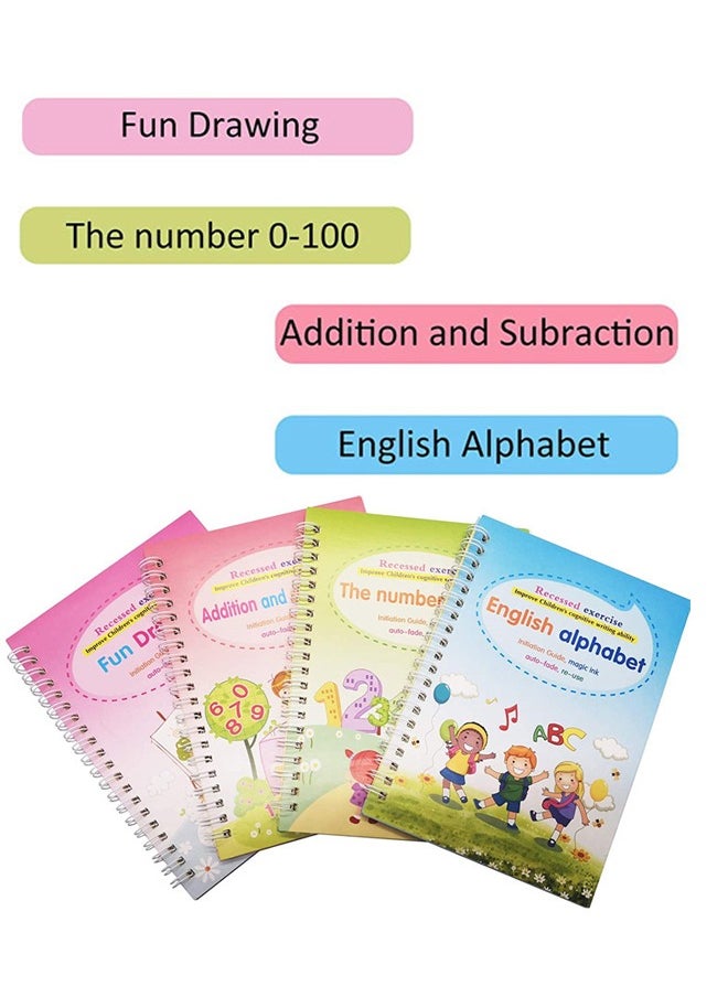Ssovi (4 Practice Books With Pen)Magic Ink Copybooks For Kids Reusable Handwriting Workbooks For Preschools Grooves Template Design And Handwriting Practice Book For Kids  - Image 5