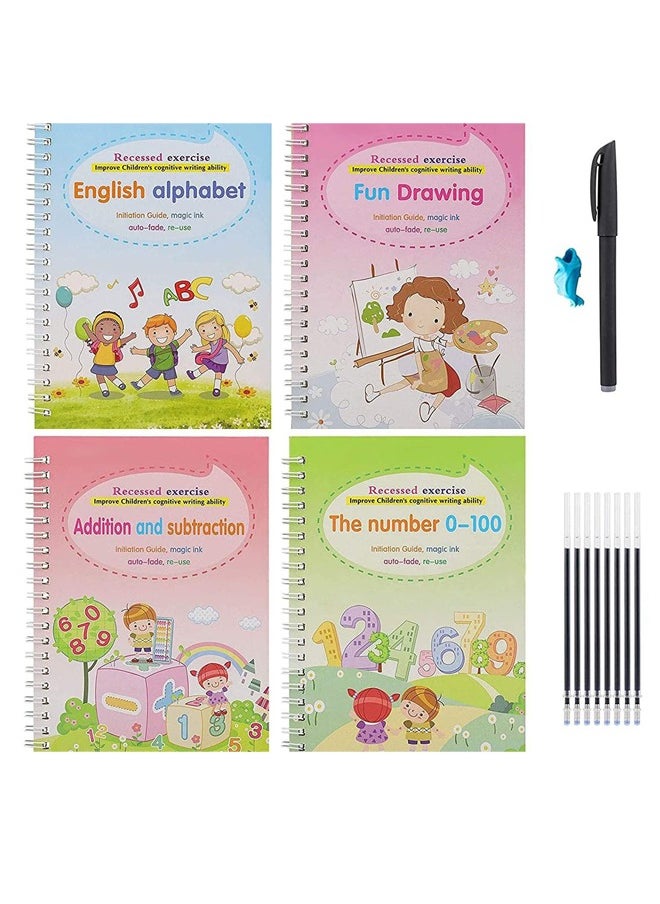 Ssovi (4 Practice Books With Pen)Magic Ink Copybooks For Kids Reusable Handwriting Workbooks For Preschools Grooves Template Design And Handwriting Practice Book For Kids  - Image 4