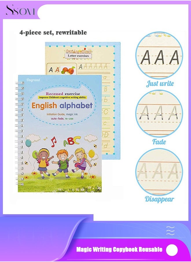 Ssovi (4 Practice Books With Pen)Magic Ink Copybooks For Kids Reusable Handwriting Workbooks For Preschools Grooves Template Design And Handwriting Practice Book For Kids  - Image 1