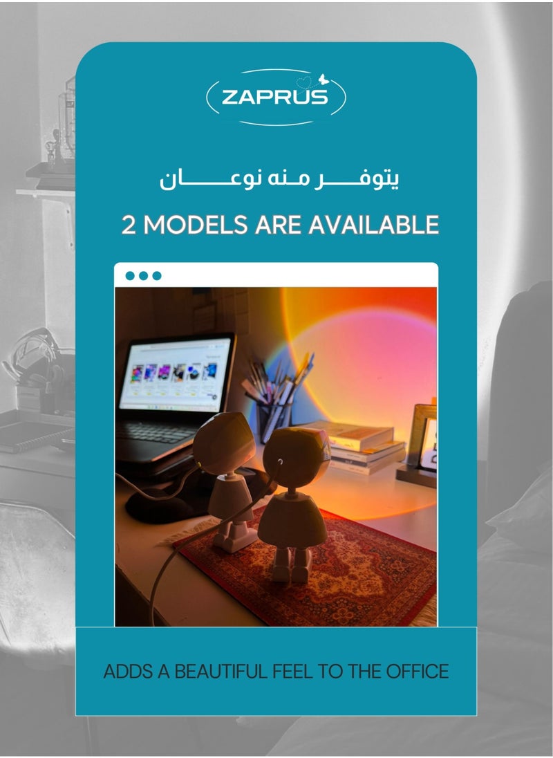 زابروس مصباح ليلي بروجيكتور رائد فضاء - مصباح LED بتصميم غروب الشمس، تصميم قابل للتعديل بزاوية 360° لتزيين الغرفة، يعمل بالطاقة عبر USB  - Image 5