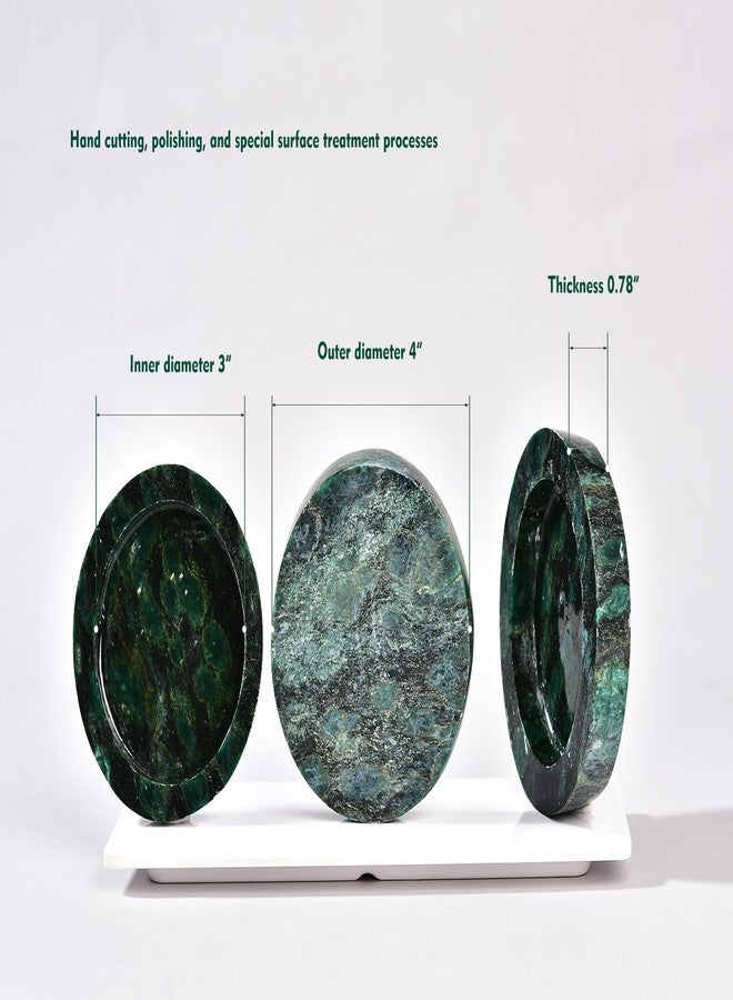 AMOYSTONE Natural Green Candle Holder 4" Round Plate for Pillar Candles with Healing Energy, Polished Emerald Stone Coaster & Jewelry Tray for Home Office Desk Decor - Image 4