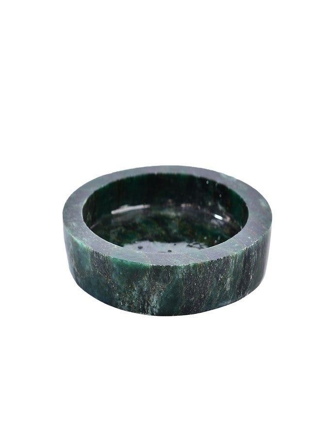 AMOYSTONE Natural Green Candle Holder 4" Round Plate for Pillar Candles with Healing Energy, Polished Emerald Stone Coaster & Jewelry Tray for Home Office Desk Decor - Image 2