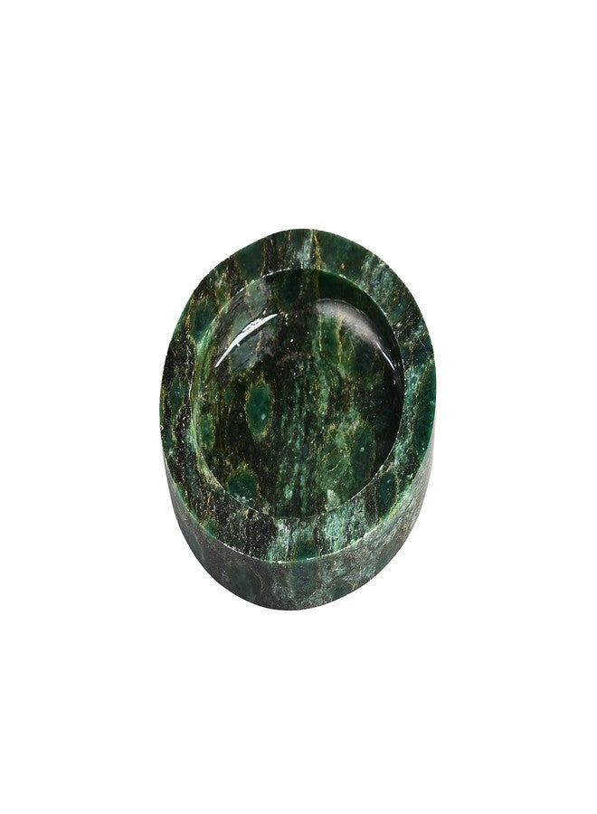 AMOYSTONE Natural Green Candle Holder 4" Round Plate for Pillar Candles with Healing Energy, Polished Emerald Stone Coaster & Jewelry Tray for Home Office Desk Decor - Image 1