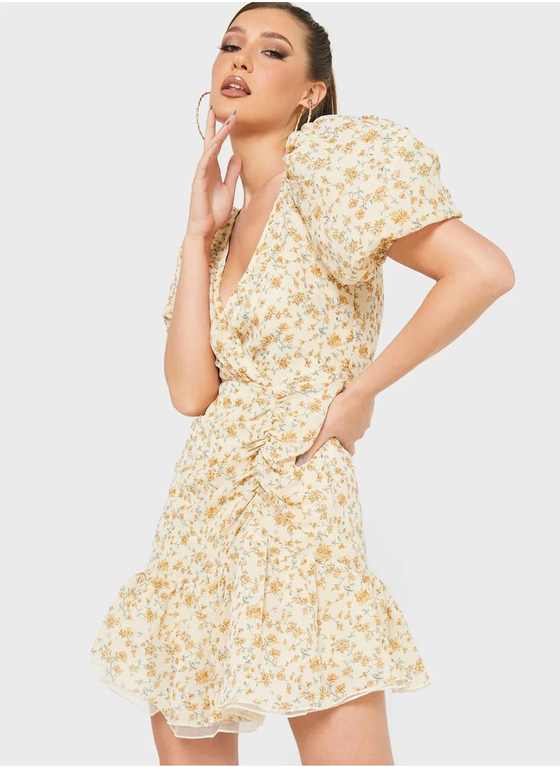 Missguided Puff Sleeve Printed Dress