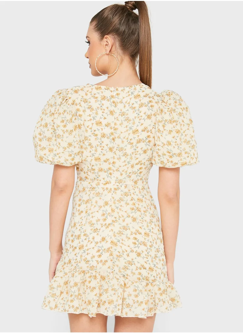 Missguided Puff Sleeve Printed Dress