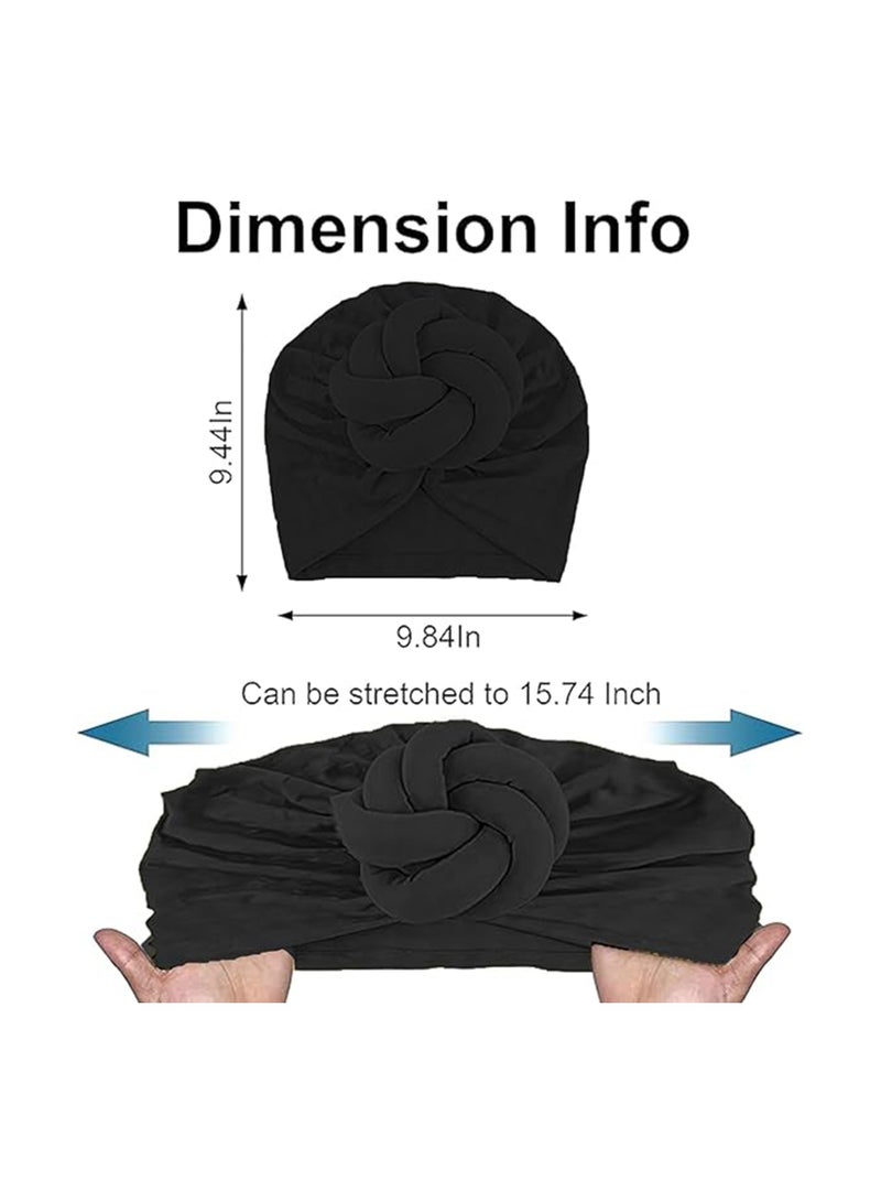 Excefore Women Turbans and Head Wraps, Women African Turban Flower Knot Pre-Tied Bonnet Beanie Cap Headwrap, Stretch Jersey Turban Head Wrap, Urban Hair Wrap Scarf (Black, Beige)  - Image 5