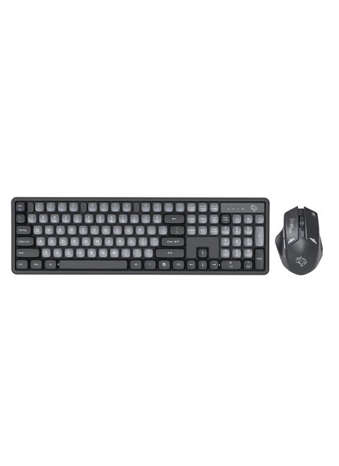 2.4Ghz Wireless Keyboard with 1600 DPI Mouse Combo / keyboard with 104 Tactile Keys and Arabic Keys / Mouse with Gaming Design /Set Keyboard and Mouse / Plug & Play - Grey/A