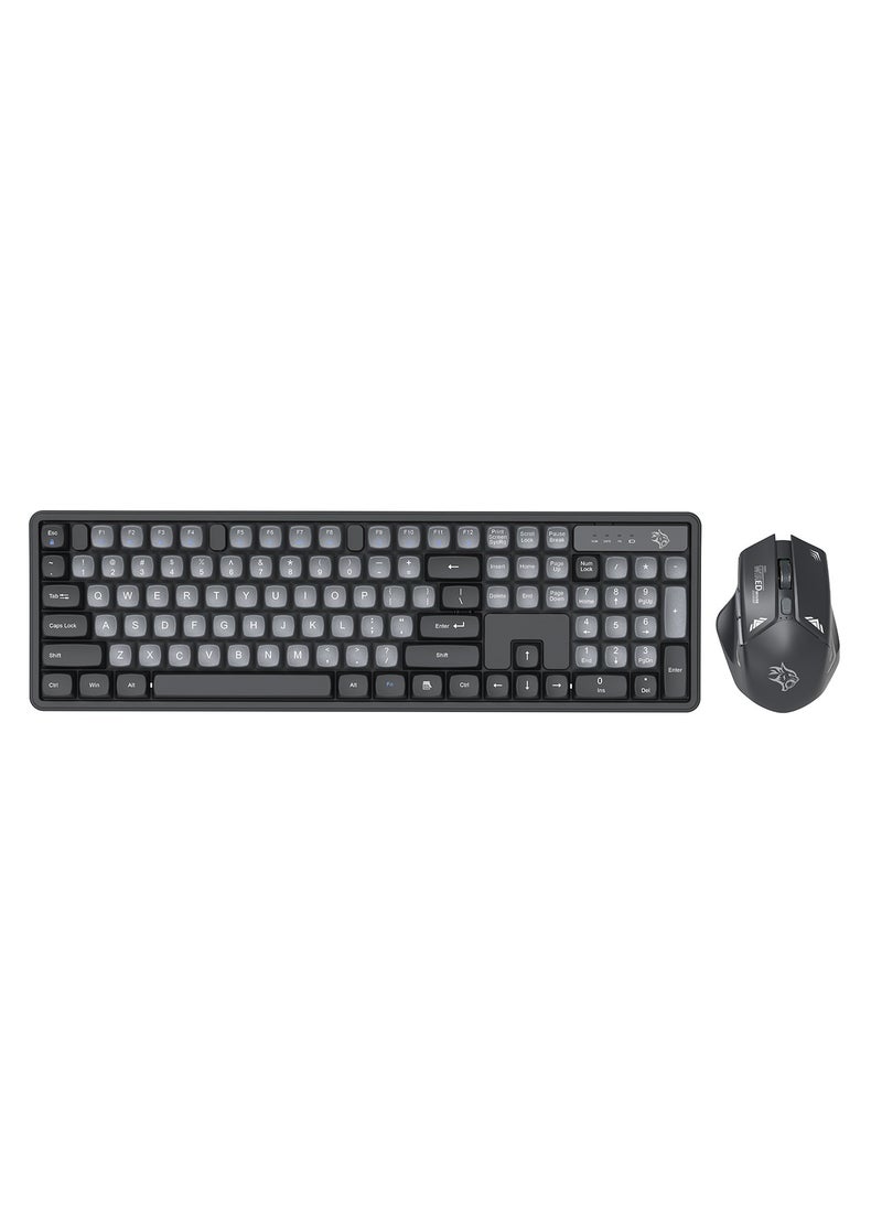 porodo 2.4Ghz Wireless Keyboard with 1600 DPI Mouse Combo / keyboard with 104 Tactile Keys and Arabic Keys / Mouse with Gaming Design /Set Keyboard and Mouse / Plug & Play - Grey/A  - Image 1